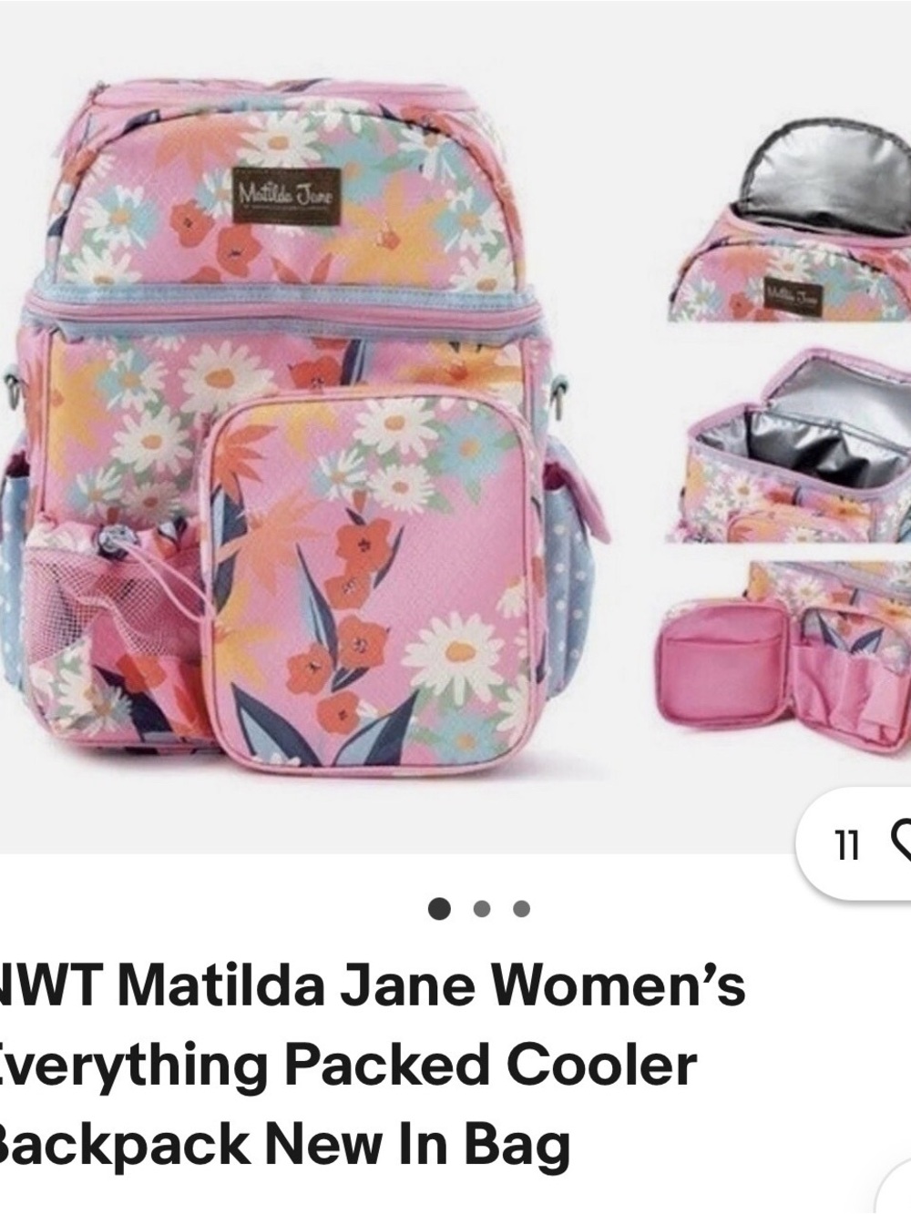 Matilda Jane Pink Floral Insulated Kids Cooler Backpack
